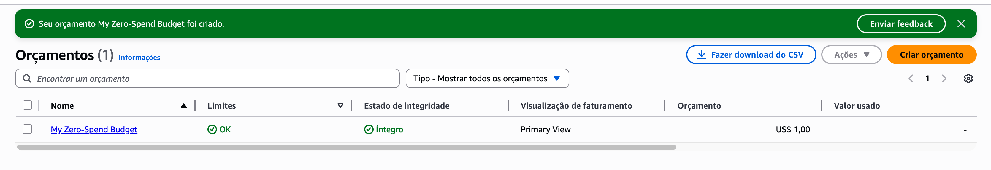 Imagem do formulário de criação de budget com destaque para o campo de e-mail de notificação